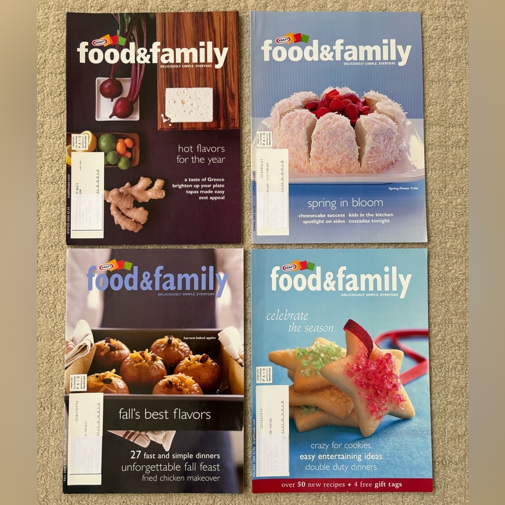 Set of 4 Food & Family Magazines 2004 Magazine Set Kraft Vintage Cookbook